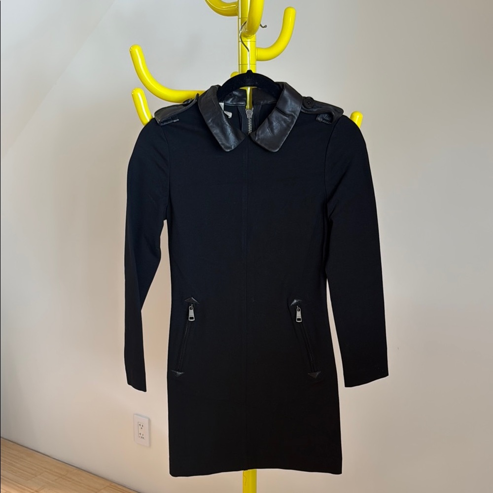 Burberry Black Mini Dress with Leather Details